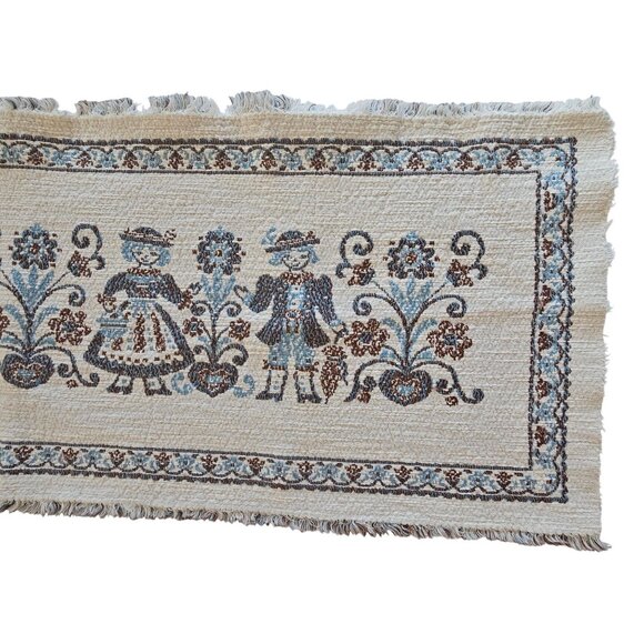 Vintage Raw Edge Hem Scandinavian Folk Art Linen Embroidered Table Runner 35"x13 - Picture 4 of 9